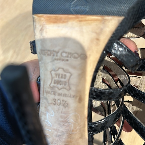 Jimmy Choo black snakeskin zip front platform strappy heels. - Picture 6 of 8